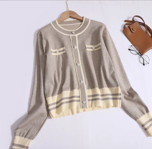 Single Breasted Design Round Neck Knitted Co-Ord Sets